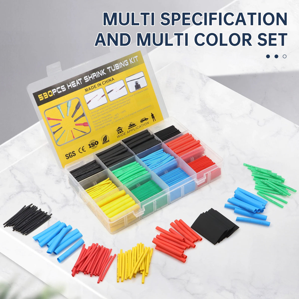 Heat Shrink Tubing Kit 73-900PCS 2:1 3:1 4:1 Ratio Cable Wire Insulation Sleeve Electrical Repair Protector Heat-Shrink Tube Set