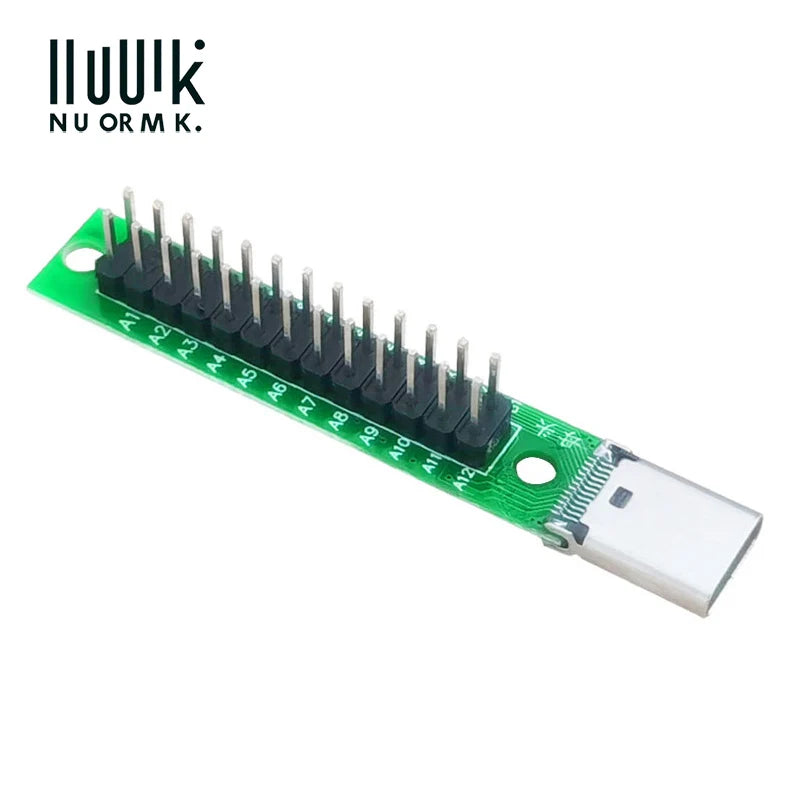 USB Type-C Male & Female Test Board 24Pin, Breakout Module with PCB and Pin Header