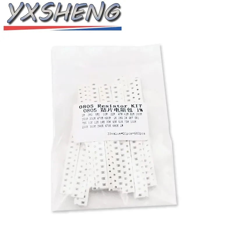 660PCS 0603 0805 1206 1210 SMD Resistor 1% 5% KIT 1R~1MΩ 10K 100K 1R 100R 330R 33Values*20pcs Assorted kit