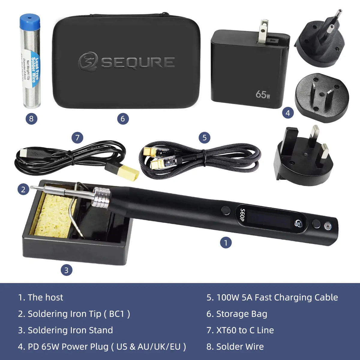 SEQURE S60P 21V Electric Soldering Iron Mobile Phone Repair Tool Support PD|QC|DC|PPS Power Supply Compatible with C210 Tips