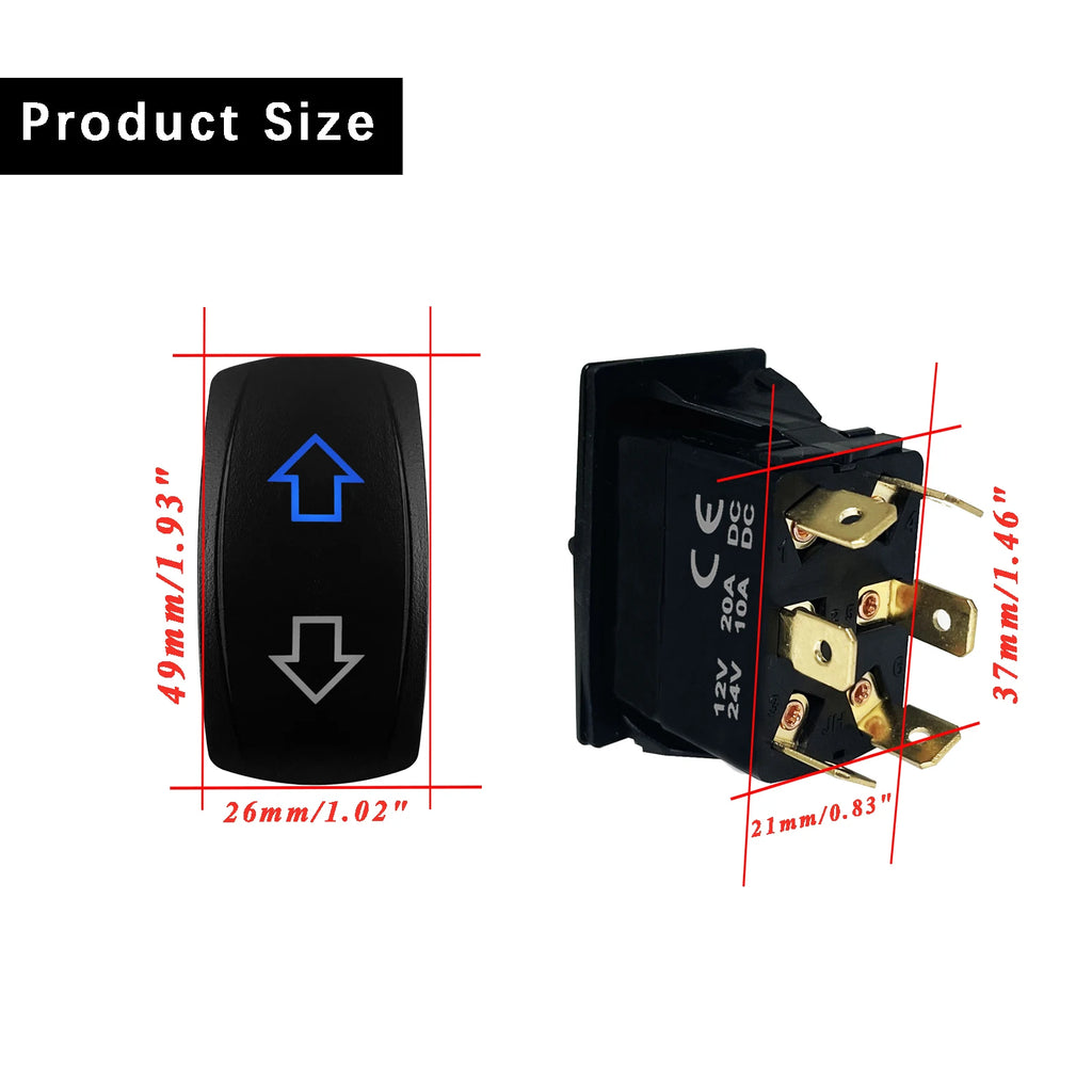 12V Reverse Polarity Rocker Switch DPDT ON-Off-ON 6 Pin Momentary/Latching for Winch Linear Actuator Car Window RV Jack Boat RV