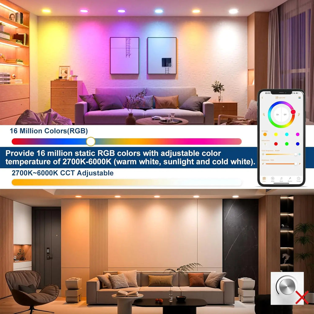 1-10PCS 10W Smart LED Downlight Bluetooth Ceiling Lamp RGB CCT Lamp APP Remote Control Color Changing Light for Google Alexa Hom