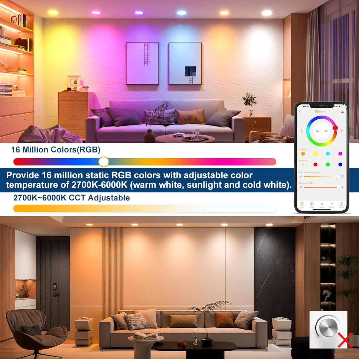 1-10PCS 10W Smart LED Downlight Bluetooth Ceiling Lamp RGB CCT Lamp APP Remote Control Color Changing Light for Google Alexa Hom