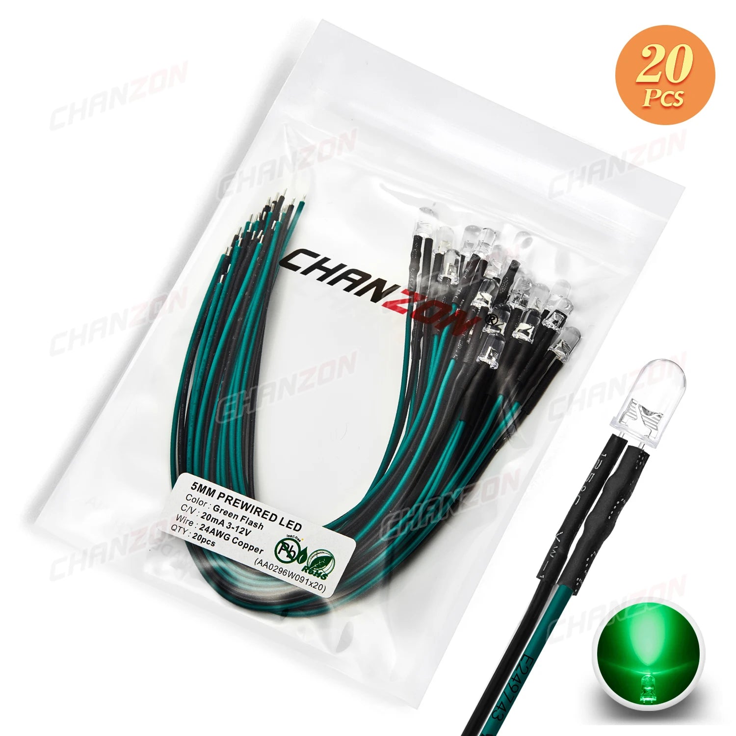 20pcs 5mm 12V LED Diode Flashing Prewired Light Beads Blinking White Red Green Blue Yellow RGB Fast Slow Flash DIY Pre Wire Lamp