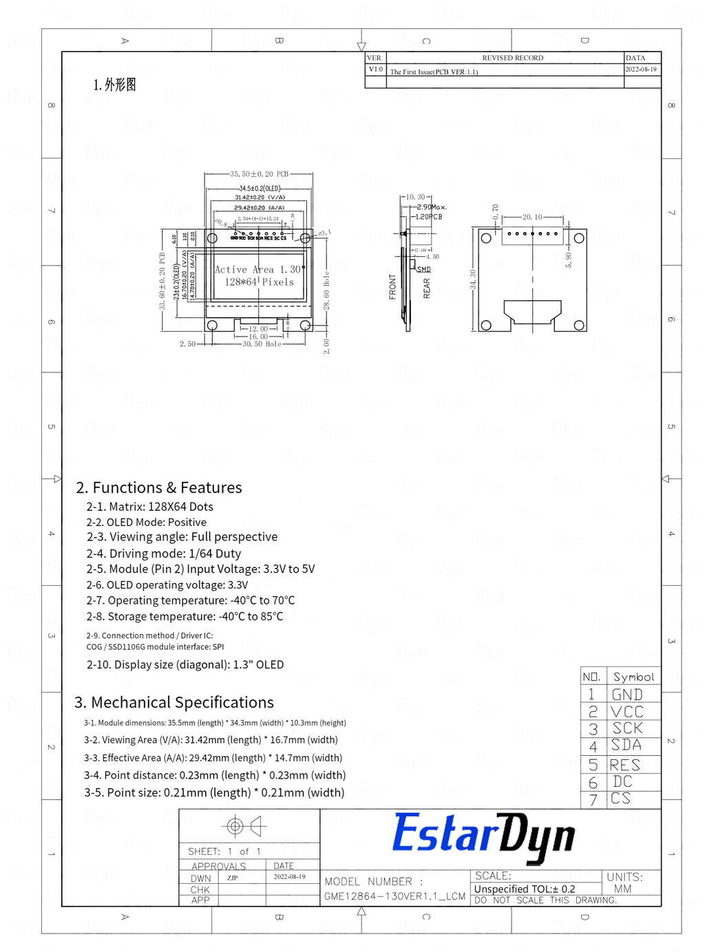 1.3 inch OLED RoHS Module 2.54mm Connecting Terminals SPI/IIC I2C Communicate White/Blue Color 128X64 1.3" OLED