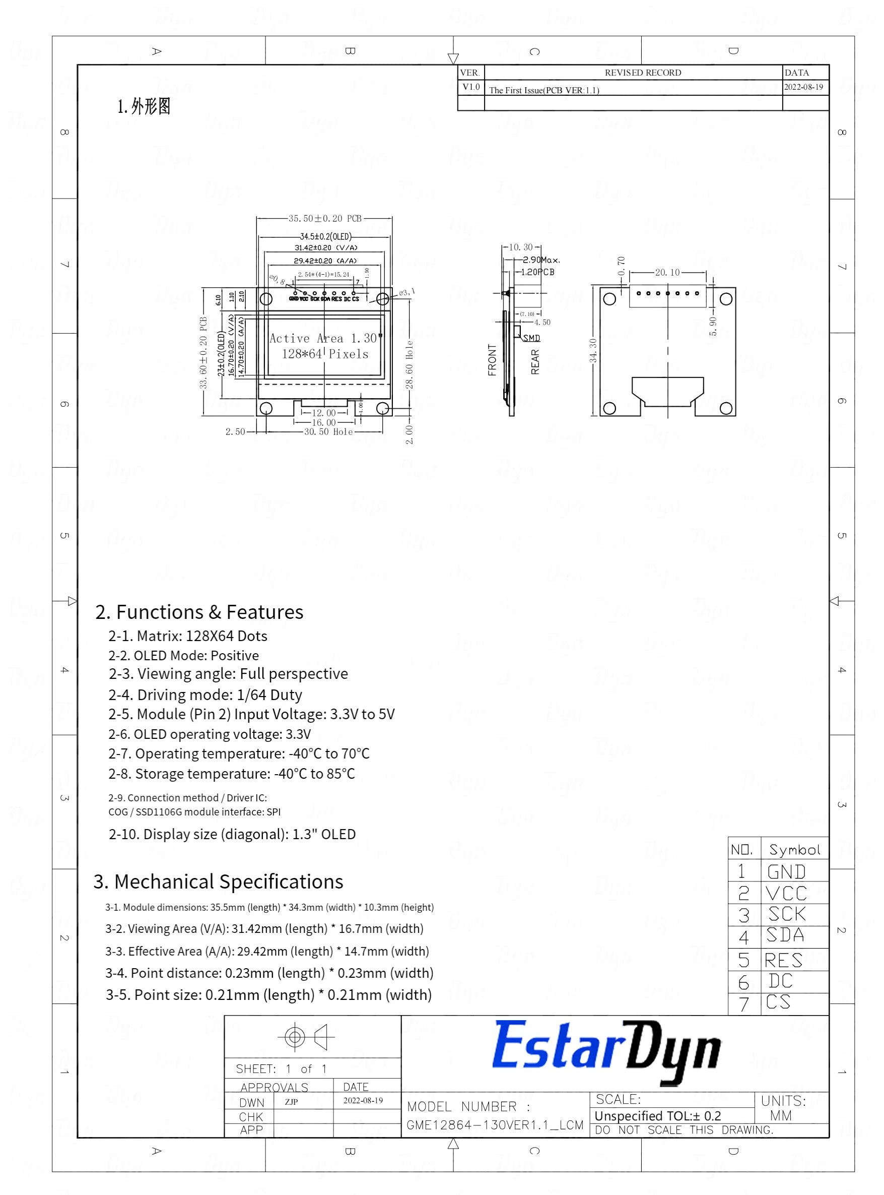 1.3 inch OLED RoHS Module 2.54mm Connecting Terminals SPI/IIC I2C Communicate White/Blue Color 128X64 1.3" OLED