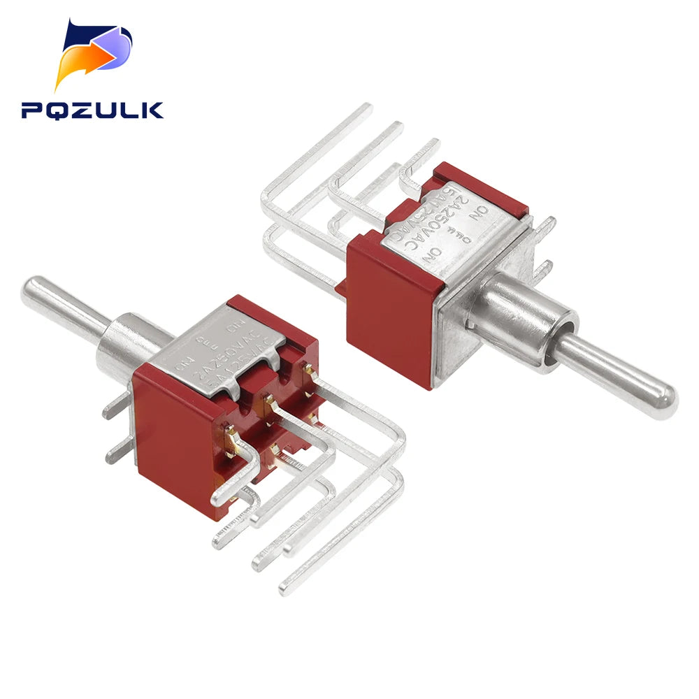 Vertical Right Angle 2/3/10A 125/250V AV 3/6Pins 2/3Position SPDT PCB Mount Toggle Switch ON-OFF-ON Rocker Switche ON-ON
