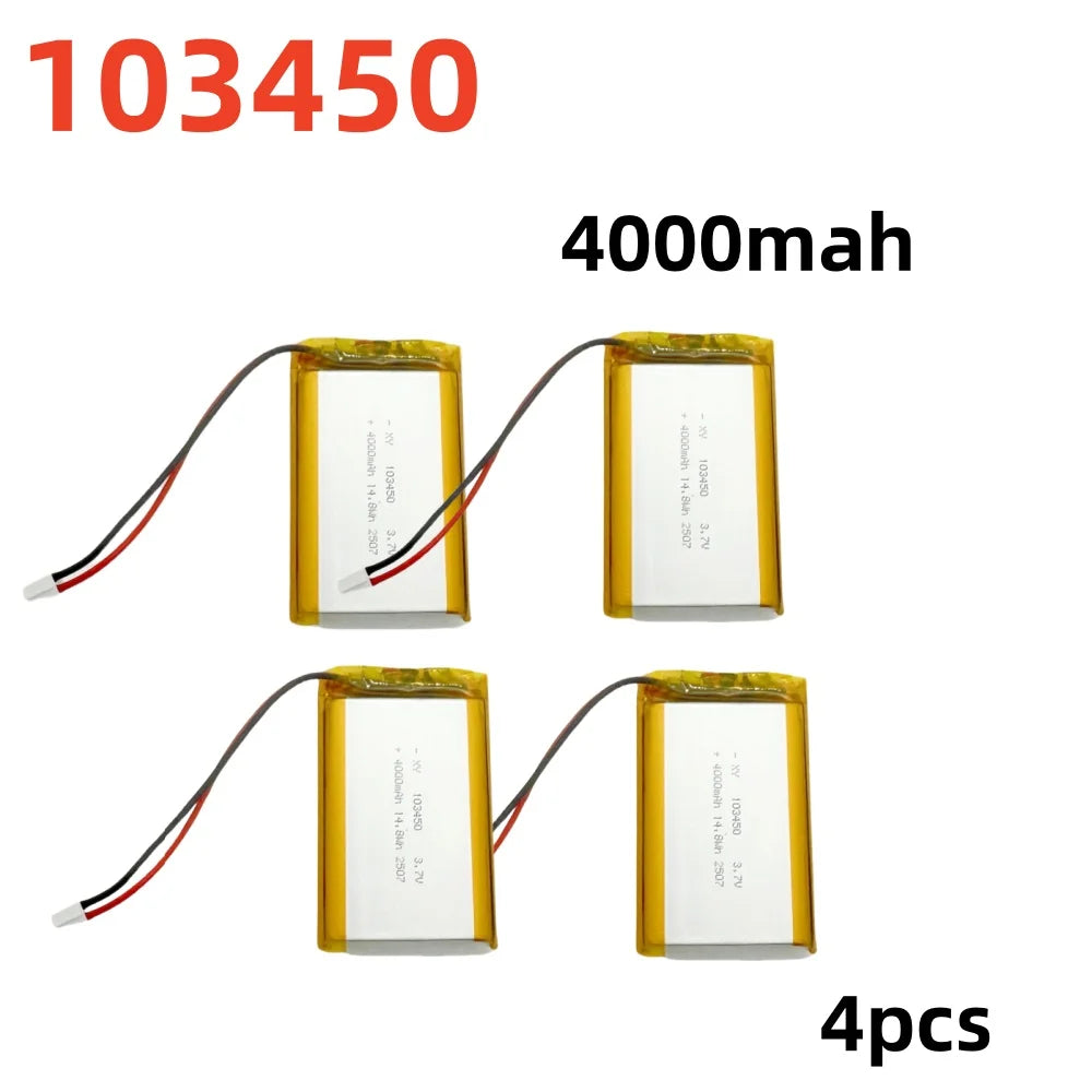 2.0-4.0AH 103450 Polymer Lithium Rechargeable Battery JST PH 2.0mm 2pin Plug for Camera GPS Navigator MP5 Bluetooth Headset