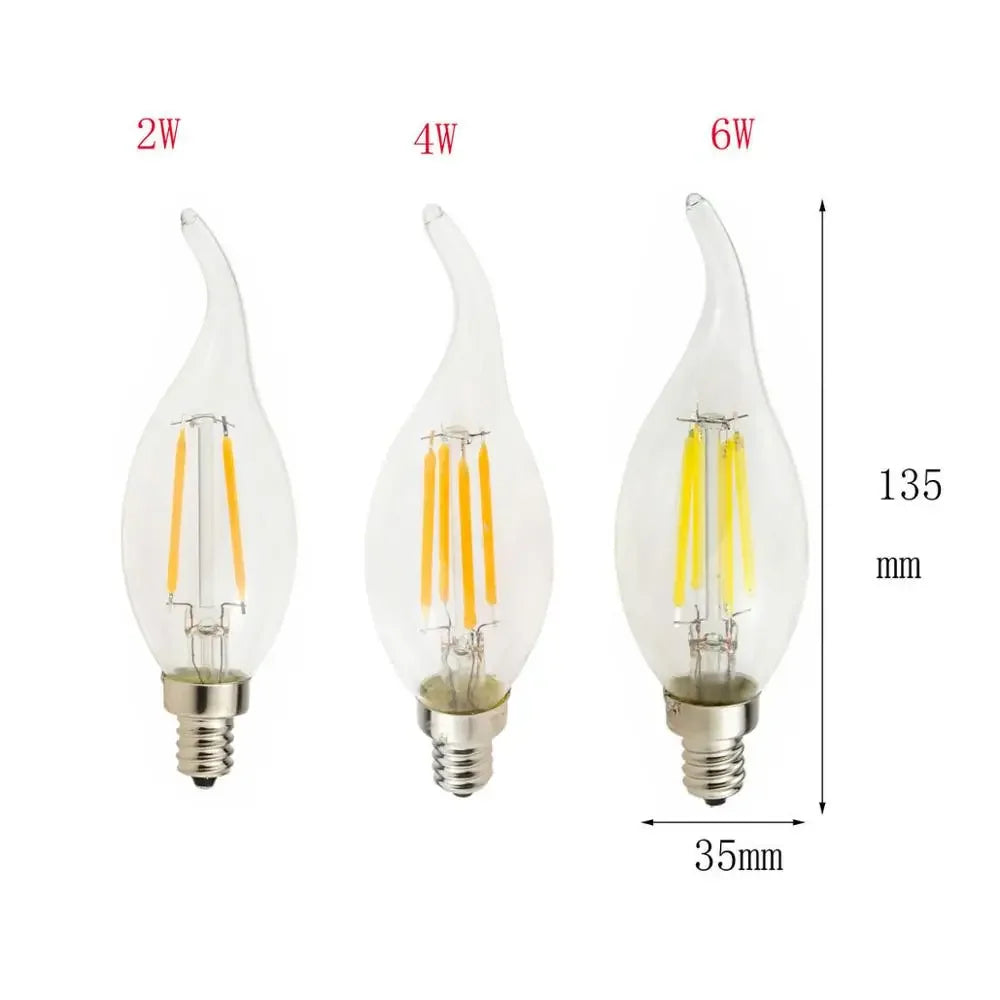 E14 LED Filament C35 Lamp C35L Dimmable Glass Candle Bulb 220V 4W 8W 12W Replace 20W 40W 60W Halogen Light Chandeliers