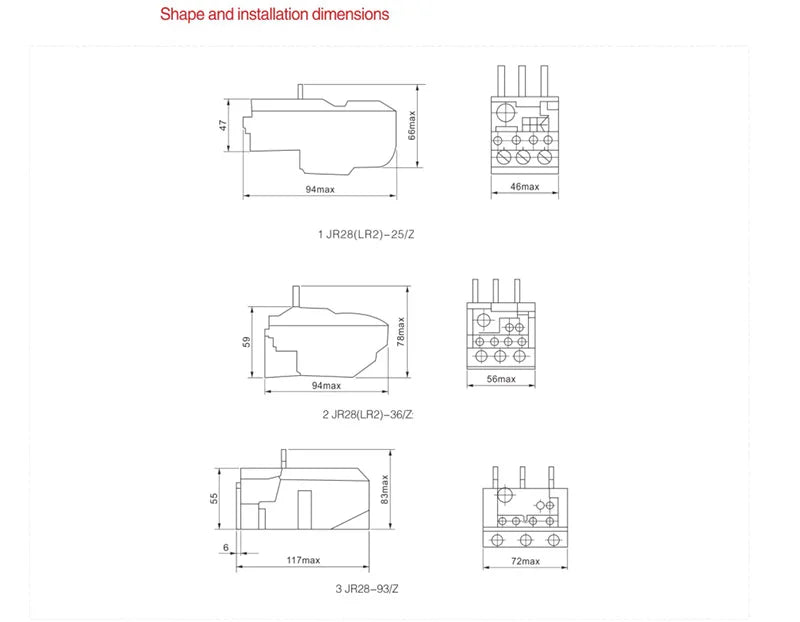 JR28 Thermal Overload Relay 1.6A 2.5A 4A 6A 8A 10A 13A 18A 25A LR2D13 Adjustable Thermal Relay Over Current Protection Relay