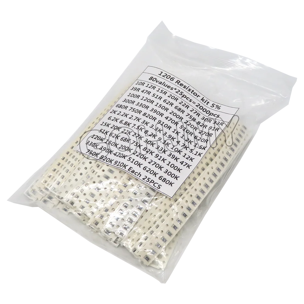 200PCS 660PCS 720PCS 4000PCS 0402 0603 0805 1206 1210 2512 SMD Resistor Kit 10K 100K 1K 1R 100R 220R 1% 5% Assorted Kit