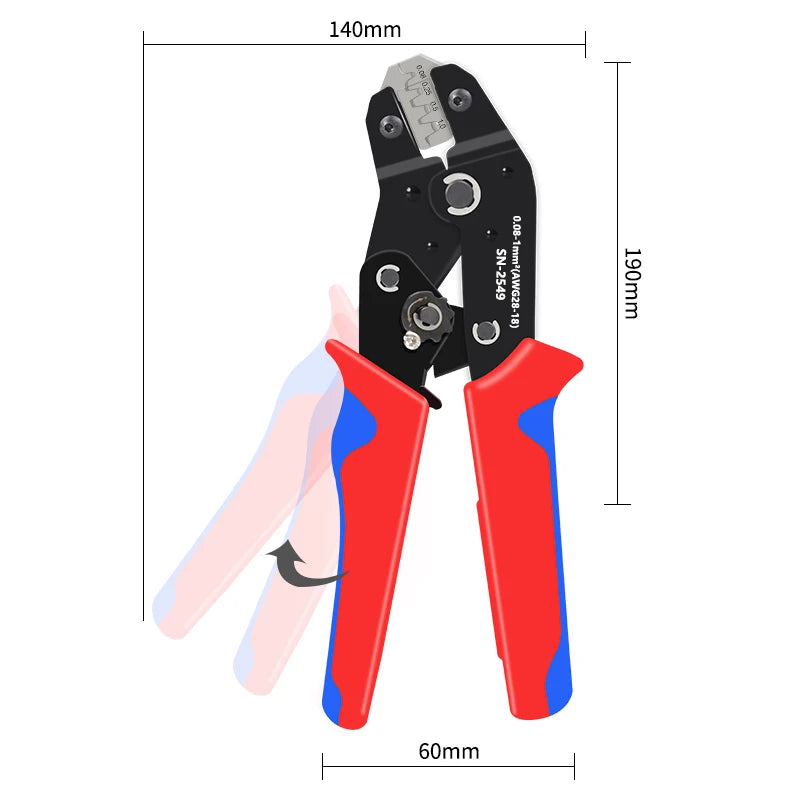 Ratcheting Crimping Plier for PH2.0/XH2.54/2.54/2.8/3.0/3.96/4.8/KF2510/JST Terminal Dupont Connectors Crimper Tool SN-2549