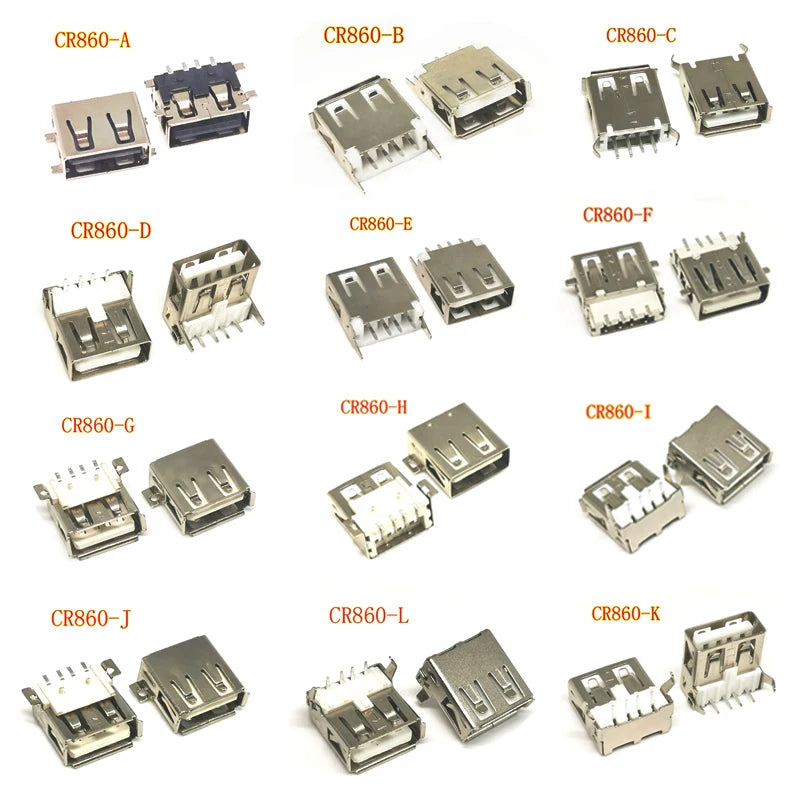 10/30/50PCS USB 2.0 4Pin A Type Female Socket Connector G54 2 Feet 90 Degree Data Transmission Charging