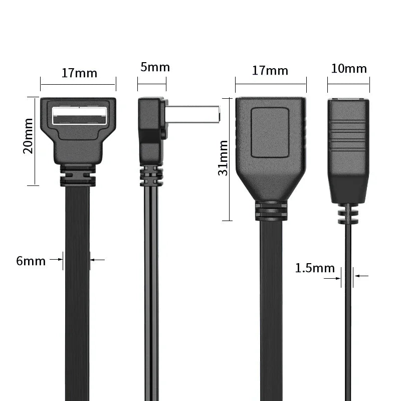 65W USB 1 to 2 Fast Charging Elbow Computer Extension Cord Flat Data Cable Mobile Phone Car Expander Carplay Splitter 10/20cm