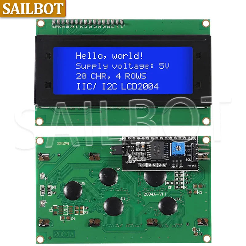 1PCS LCD2004+I2C LCD2004 20x4 2004A Blue Green Screen Character LCD IIC Serial Interface Adapter Module for Arduino