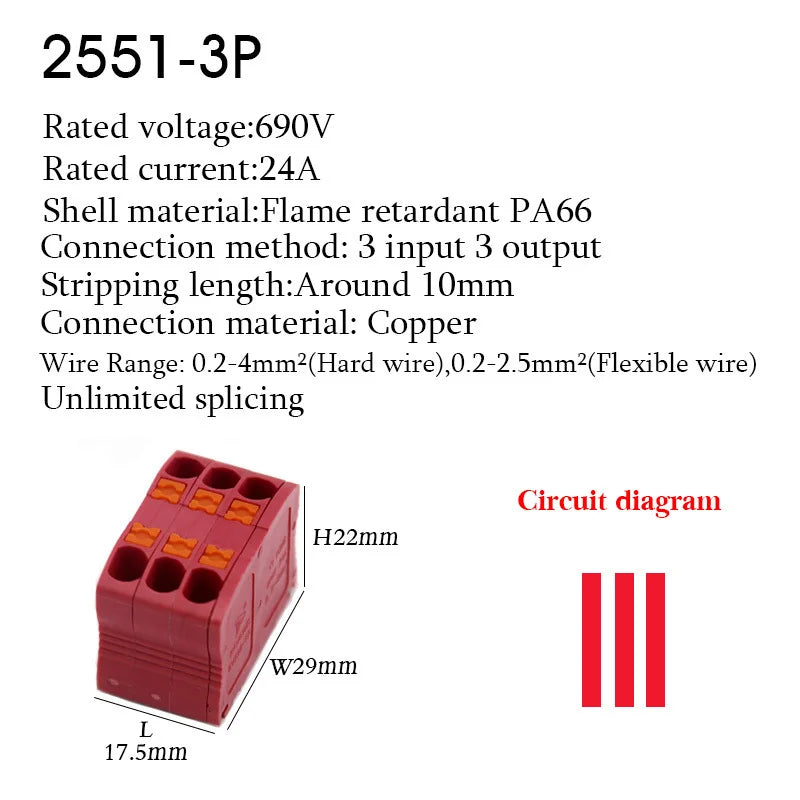 Wire Connectors Push-in Electrical Cable Terminal Block Multiple In Multiple Out Spliceable Mount On Din Rail With Fixing Hole