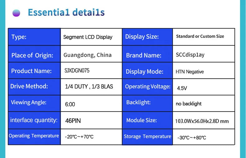 Wholesale Customization SJXDGN075 Wide Temperature Digital Display LCD Screen HTN Anti Glare Segment Code Screen for Motorcycles