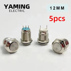5pcs 12mm Metal Push Button Switch Self-locking Latching/Momentary Reset Waterproof High/Flat Round 2/3 pins Nickel plated brass