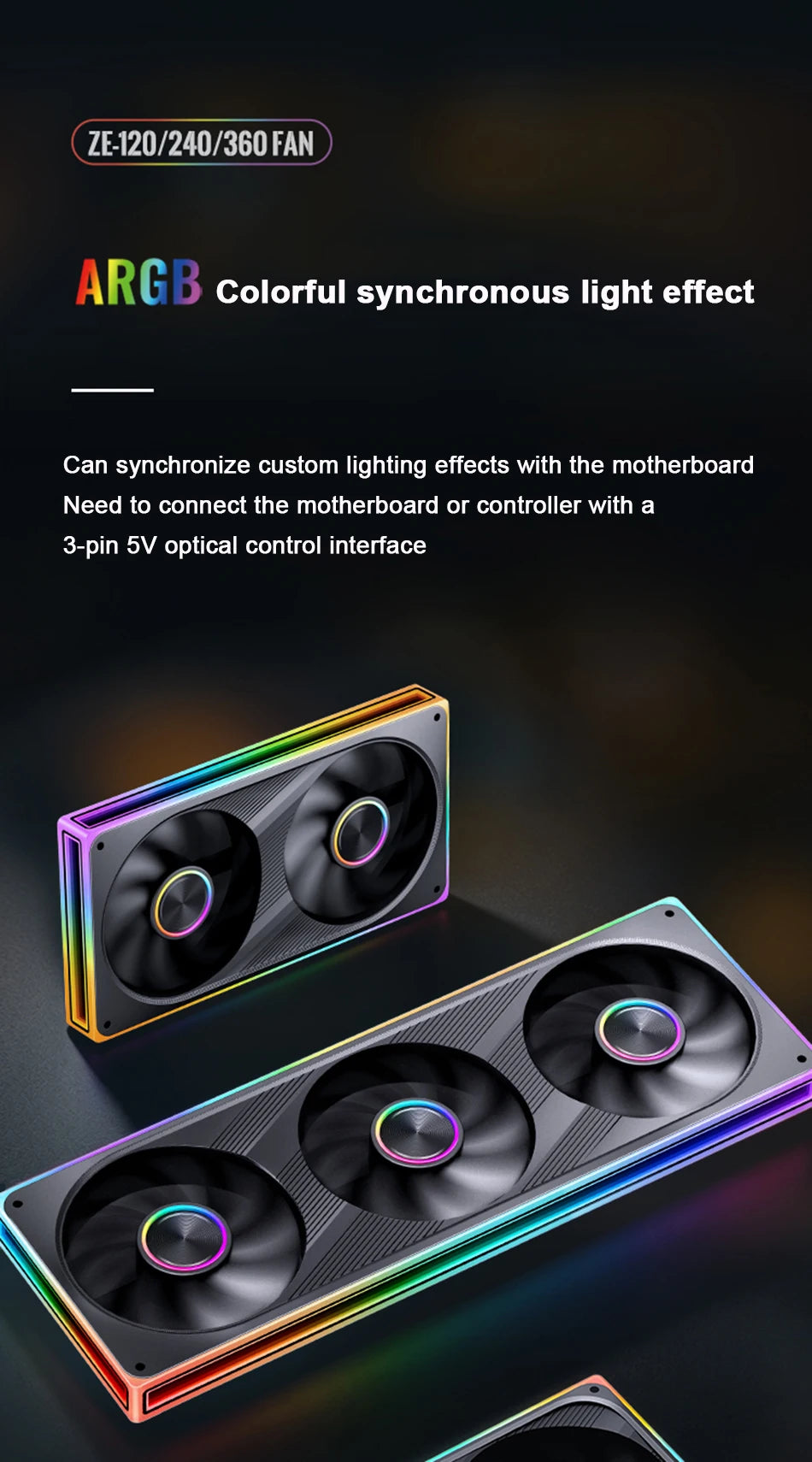 Jonsbo ZE-120/240/360 PC Case Fan ARGB 12V 4PIN PWM 5V 3PIN ARGB 120mm Integrated Desktop Computer Chassis Fan  AIR Cooling Fans