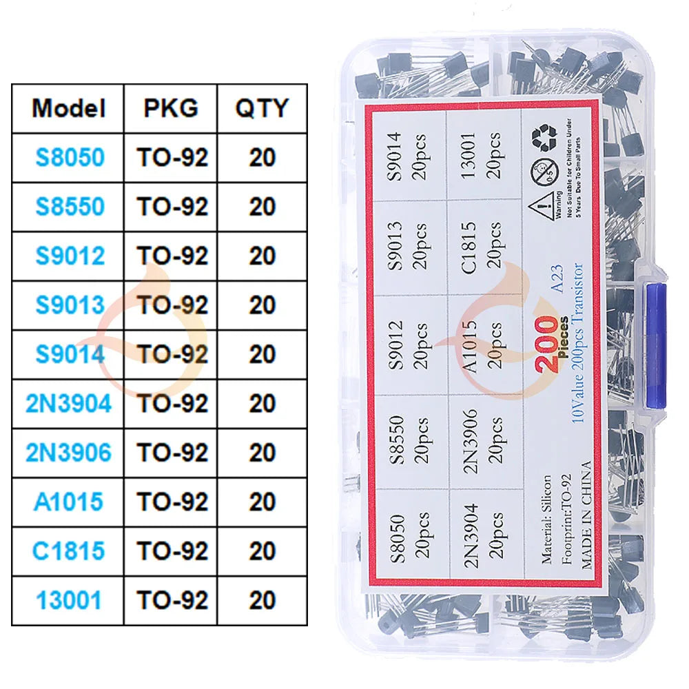 TO-92 TO-92L TO-126 TO-220 Series Mosfet Triode Thyristor PNP NPN Transistor Assortment Kit Box