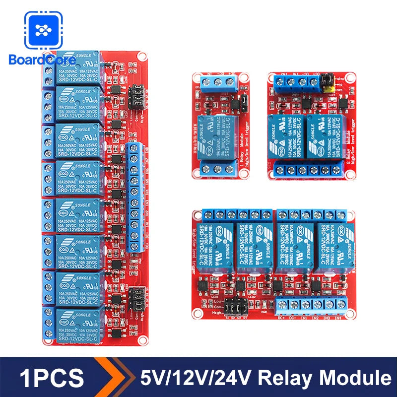 1/2/4/8 Channel Relay Module 5V/12V/24V with Optocoupler Isolation High/Low Level Dual Trigger for Arduino/PLC/MCU Control Board