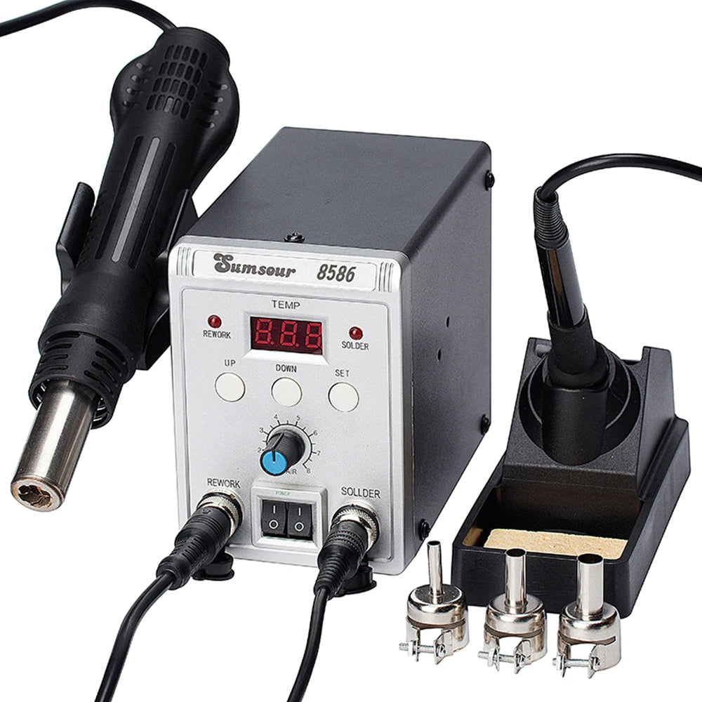 2 in 1 Soldering Station 8586  Digital Display SMD Rework Hot Air Gun Solder Iron 220V ESD Welding Desoldering Repair Tools