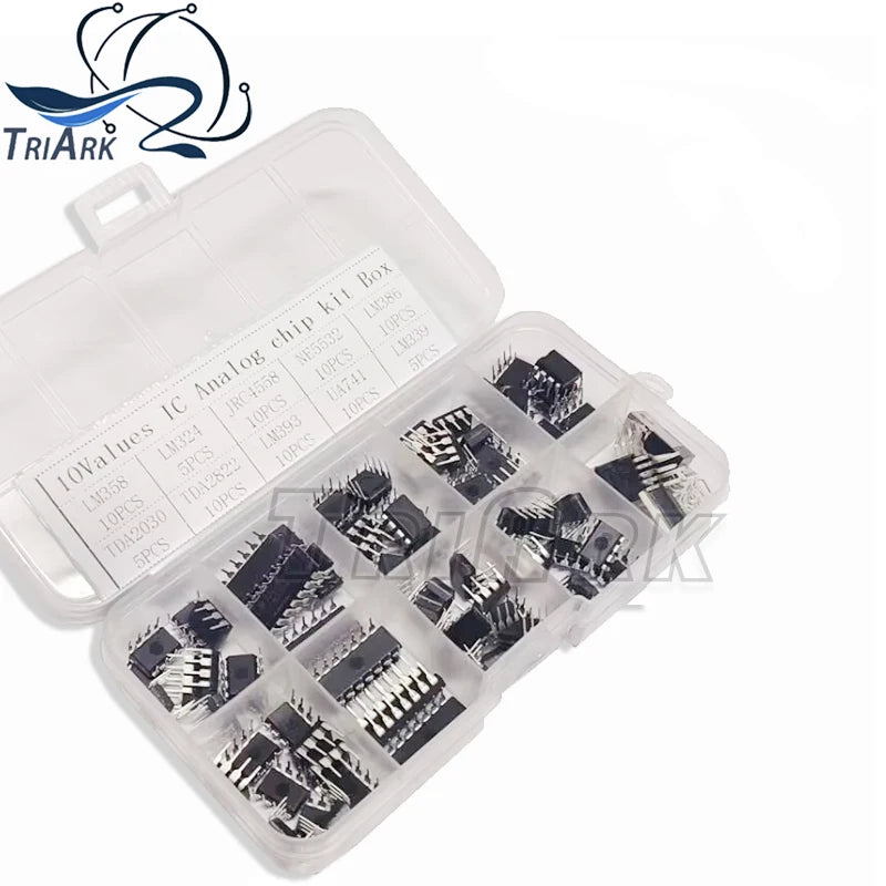 85PCS/lot IC Analog chip kit Box LM358 LM324 JRC4558 NE5532 LM386 TDA2030 TDA2822 LM393 UA741 LM339 Electronic components kit