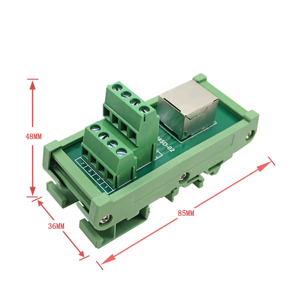 Din Rail Mounting RJ45 Female To Screw Terminal Block RJ45 45 Degree Breakout Board