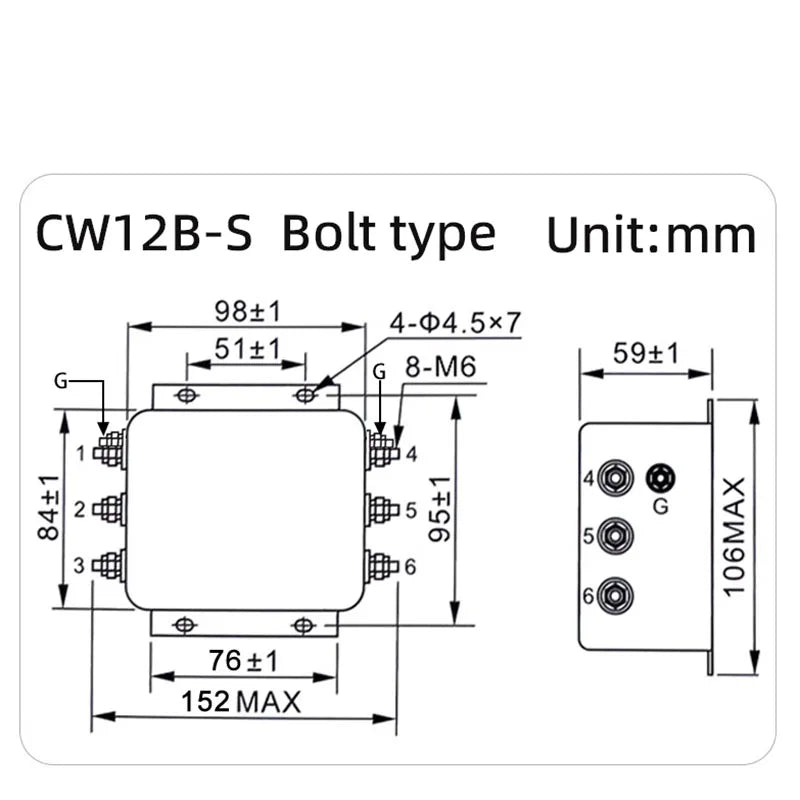 EMI filter auger-type CW12B-10/20/30/40/50/60/80/100A-S 3-phase 3-wire AC power supply filter power purifier anti-interference