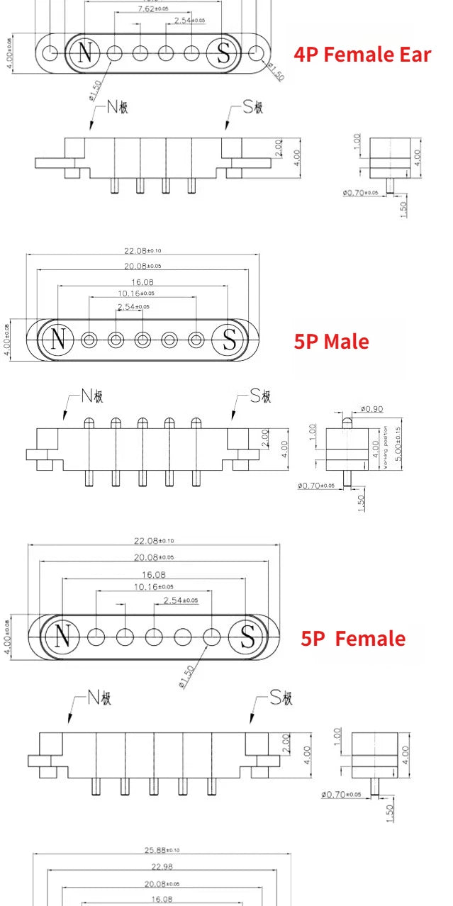 1/5Set 2A DC Magnetic Pogo Pin Connector 2Pin 3Pin 4 5 6 7 8 9 Pin Pogopin Male Female Spacing 2.5/2.80mm Spring Loaded Socket
