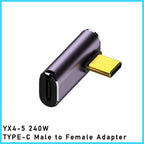 5A Type-C OTG Adapter 240W Fast Charging Data Converter USB4.0 40Gbps Support 8K 60Hz USB C 90/180 Degree Elbow Adapter