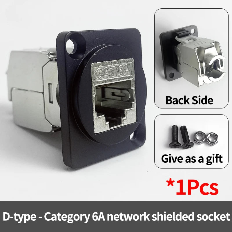 D-Type Panel Mount RJ45 Ethernet Socket – Shielded CAT5e / CAT6 Network Jack with Metal Housing for Industrial Enclosure
