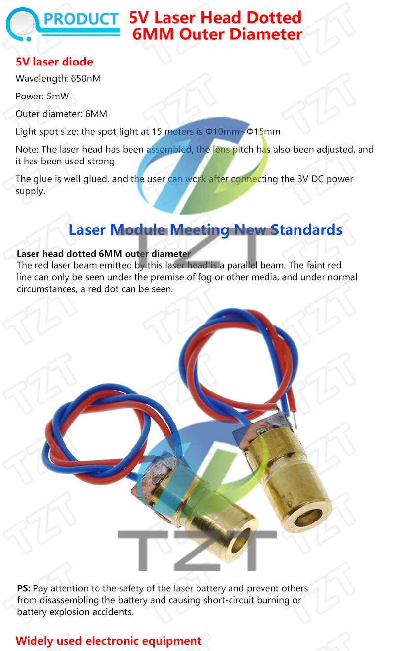 TZT 650nm 5mW 6MM 9MM 12MM Red Point / Line / Cross Laser Module Head Glass Lens Focusable Focus Adjustable Laser Head