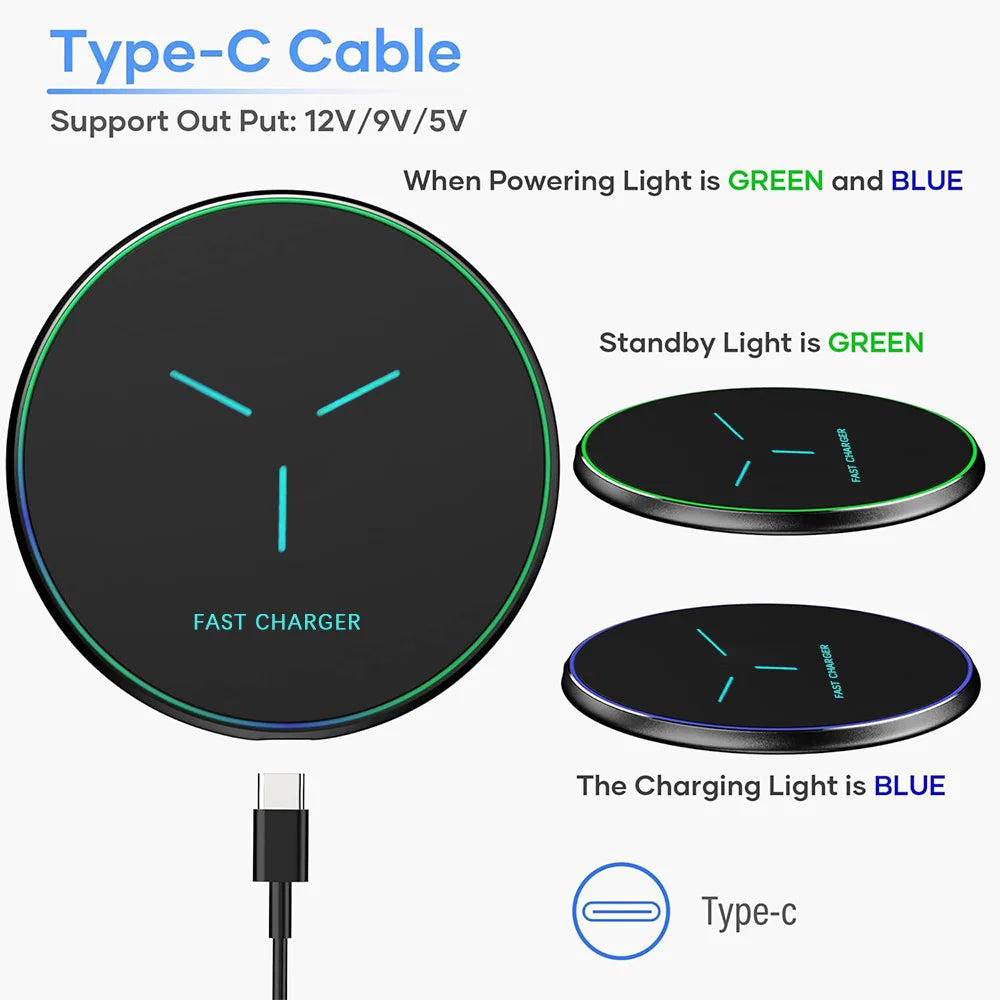 Wireless Charger Pad Induction Fast Wireless Charging Station For iPhone 17 16 15 14 13 12 Pro Max Samsung Xiaomi Oppo Huawei