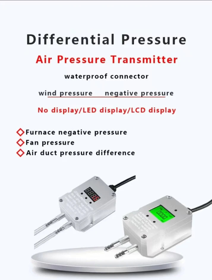 No Display/ LCD Display Air Gas Wind Pressure Differential Sensor 4-20mA 0-10V 0-5V RS485 Differential Pressure Meter Transmitte