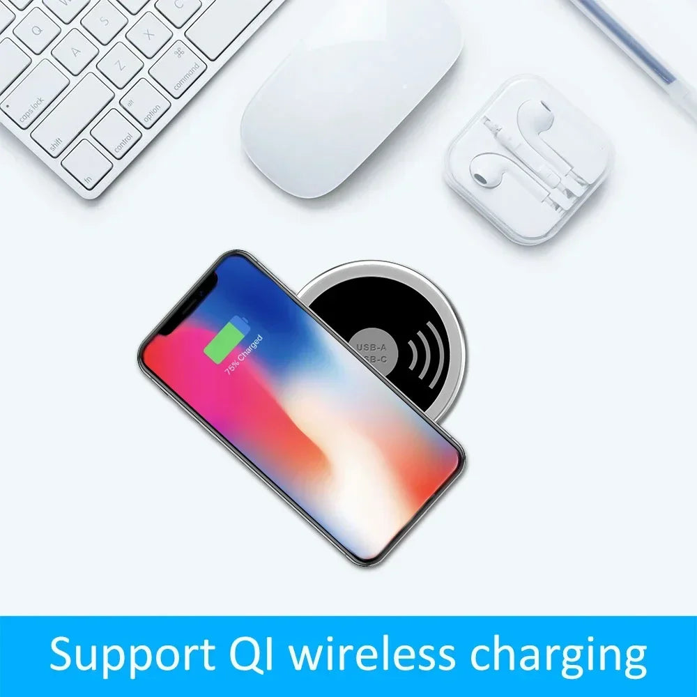 QI 3 in 1 Wireless Charger Buld in With Type-C USB Ports Quick Wireless Embedded Charger for iPhone 11 13 Airpods Xiaomi