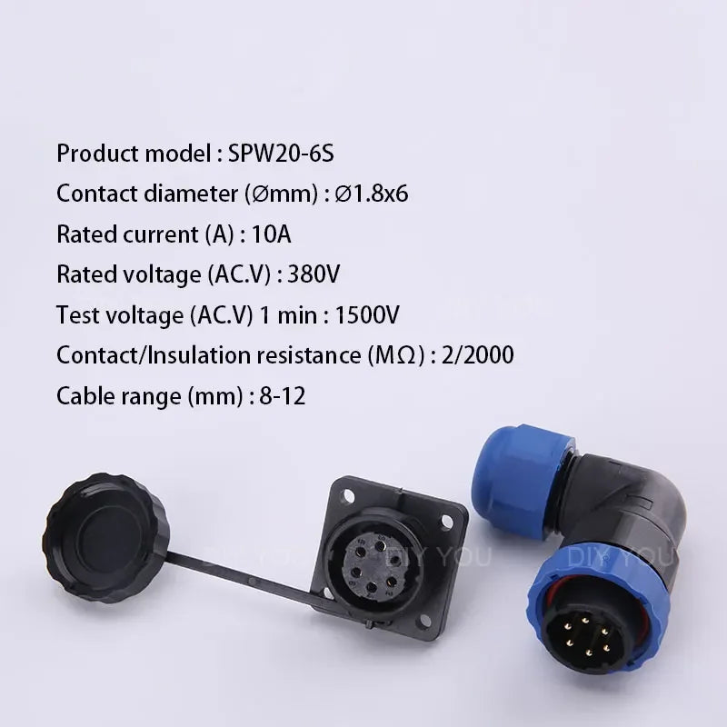 SP20 IP68 Waterproof Quick Connector Socket Multipole Plug Dustproof Right angle Square Industrial Aviation 1-14Pin Connectors
