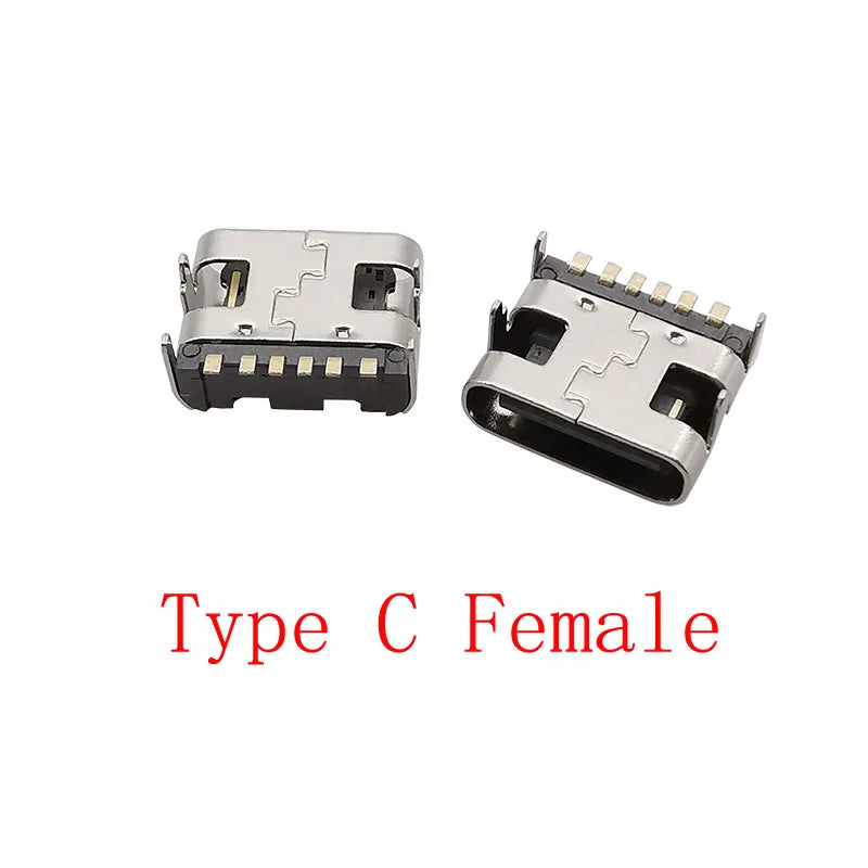 USB Type C Female 6 Pin Connector Jack SMT SMD DIY Electronic Repair Charging Port USB Type-C Socket PCB Soldering Adapter