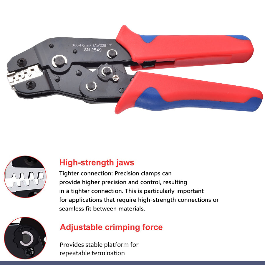 SN-2549 Ratcheting Crimper Tool for Dupont/PH2.0/XH2.54/VH3.96 Terminals, Wire Crimping Pliers Electrical Connector Clamp