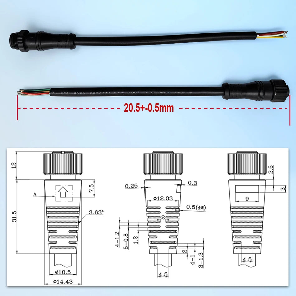 5Pairs M12 Small Metal Head Black Waterproof IP67 2 3 4 5 6 8Pin Cable Wire Plug for LED Strips Male and Female  DC Connector