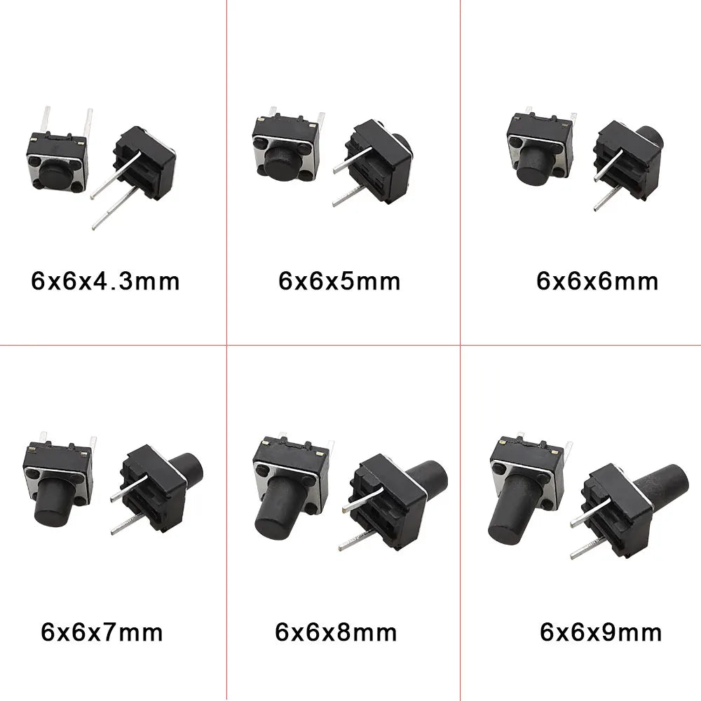 20/50/100 Pcs Micro Tactile Switch Momentary Tact DIP Switch 2 Pin 6 X 6 mm Micro Touch Push Button Switch High 5 mm 6 mm 7 mm 8