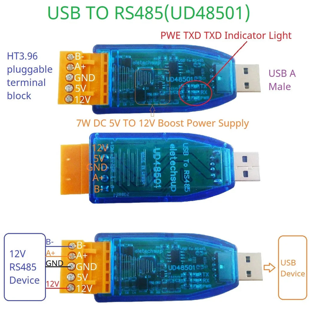 2 IN 1 5V TO 12V DC Boost & USB to RS485 RS232 TTL232 UART Converter WIN11 MAC LINUX MAX485 MAX232 for Arduino ESP32 ESP8266