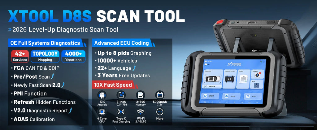 XTOOL D8S Car Diagnostic Tools ECU Coding Bi-Directional Control Key Programmer 42 Service Automotive Tool With CAN FD DOIP FCA