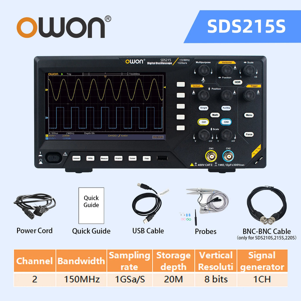 Owon SDS210S 2CH 100-200MHz 1GS/s 14Bit 25MHz FFT Scope Digital Oscilloscope  with Signal Generator Function