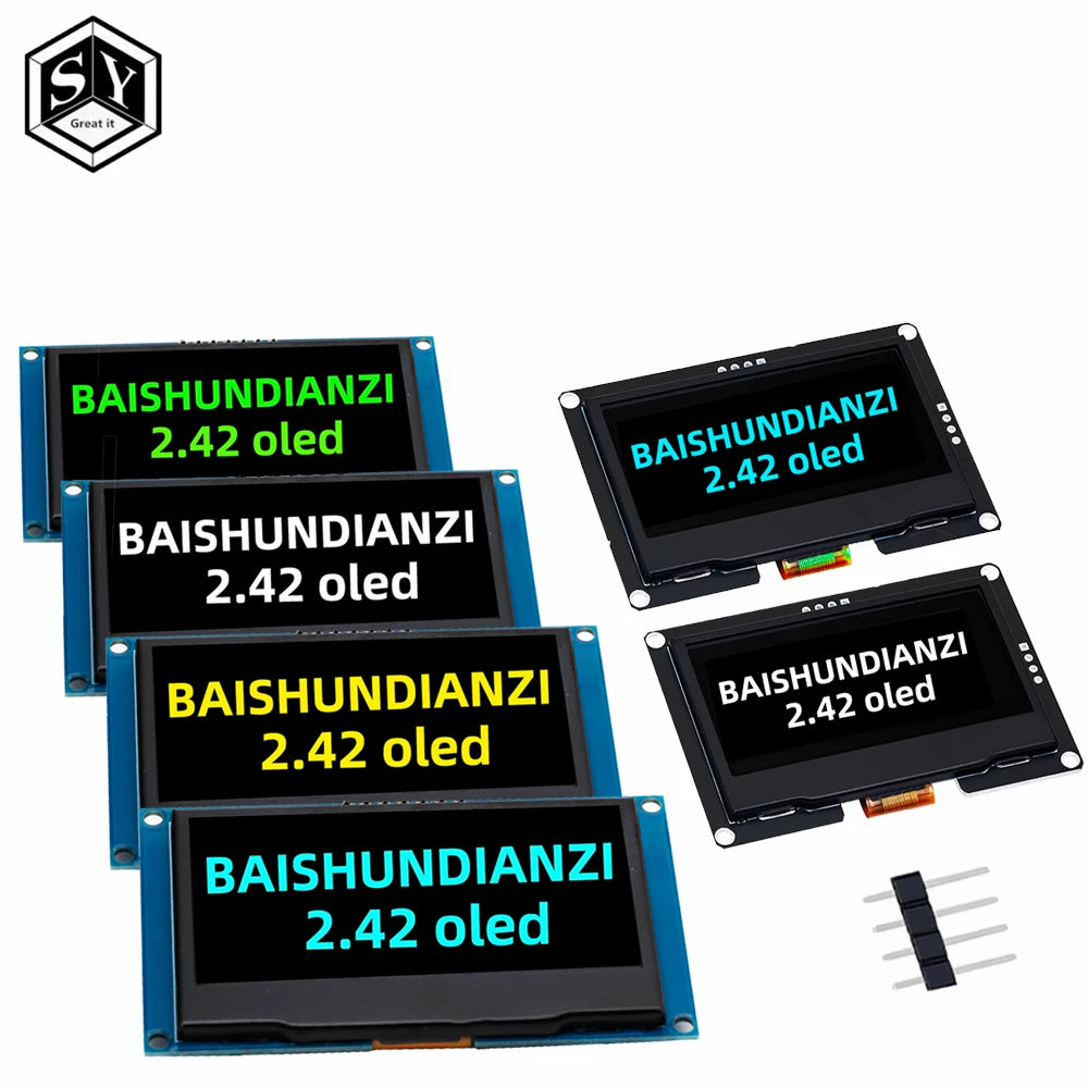 GREAT IT  2.42" 2.42 inch LCD Screen White BLUE 128x64 OLED Display Module IIC I2C SPI Serial for C51 SPD0301