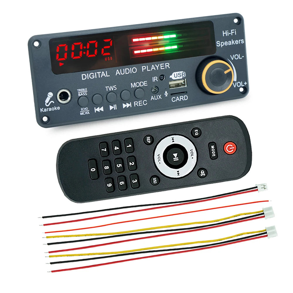 DC12V MP3 WMA WAV Decoder Board Bluetooth 5.3 Handsfree Car Audio Microphone USB TF FM DIY Music Player