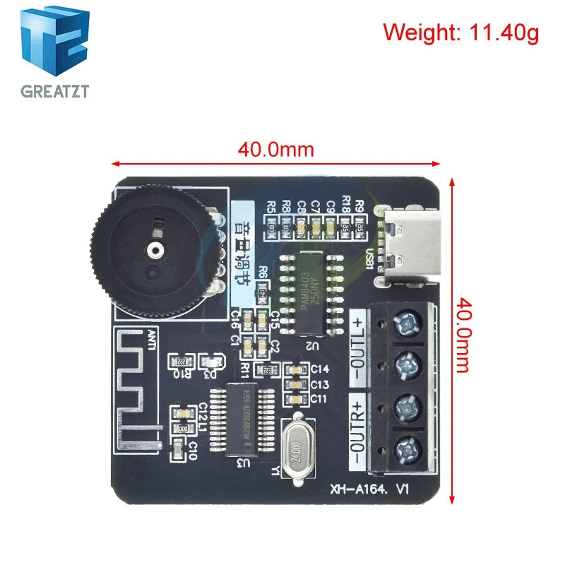 XH-A164 Miniature Digital Bluetooth Amplifier Board PAM8403 Case Modification TYPE-C Power Supply Dual 5W