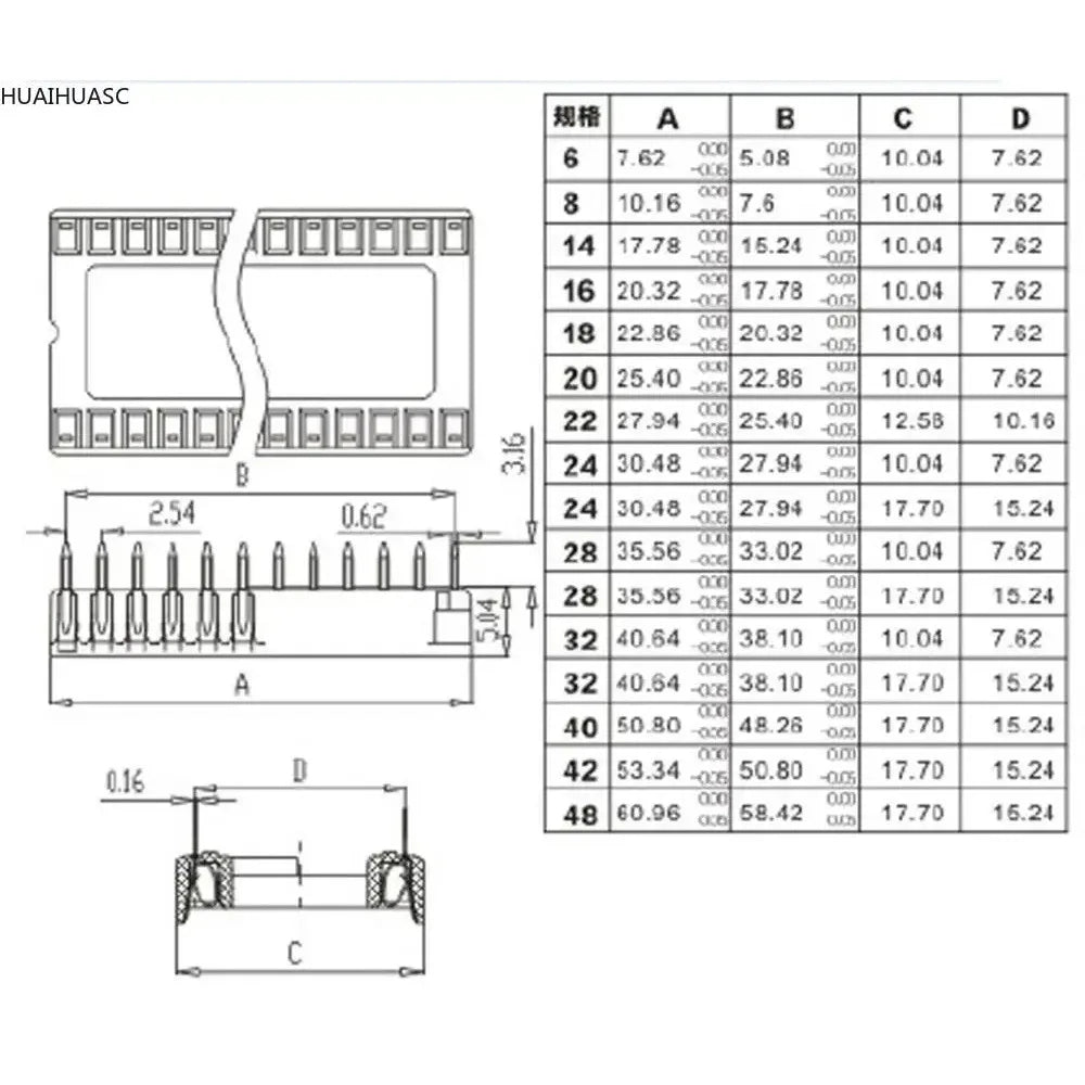 10pcs 2.54mm Pitch 6P 8P 16P 18P 24P 28P 32P 40P 42P DIP Solder Square Narrow Wide IC Socket Connector 6/8/16/18/24/28/32/40/42P