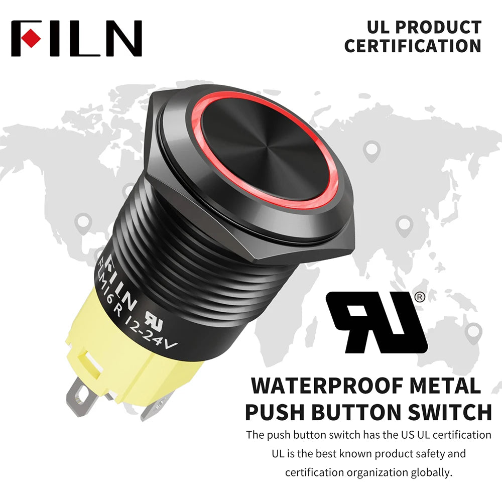 16/19/22mm IP67 Waterproof Push Button Switch LED Ring Light Momentary/Latching Harness Connector Car Engine Power Switches