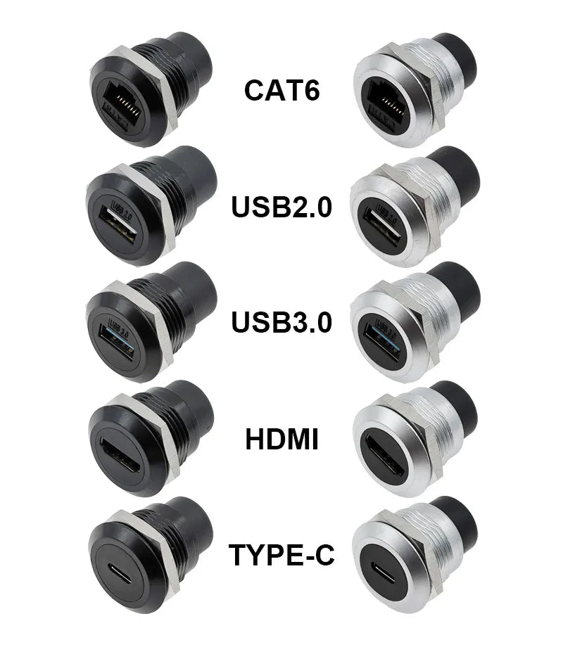 10Pcs Metal D‑Type Panel Mount Socket RJ45 CAT6 HDMI USB3.0 Straight Through Network Connector Module Round Panel Mount Adapter